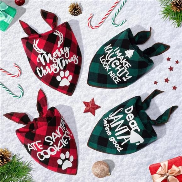 4 Pack Merry Christmas Dog Bandanas - - Picture 6 of 6